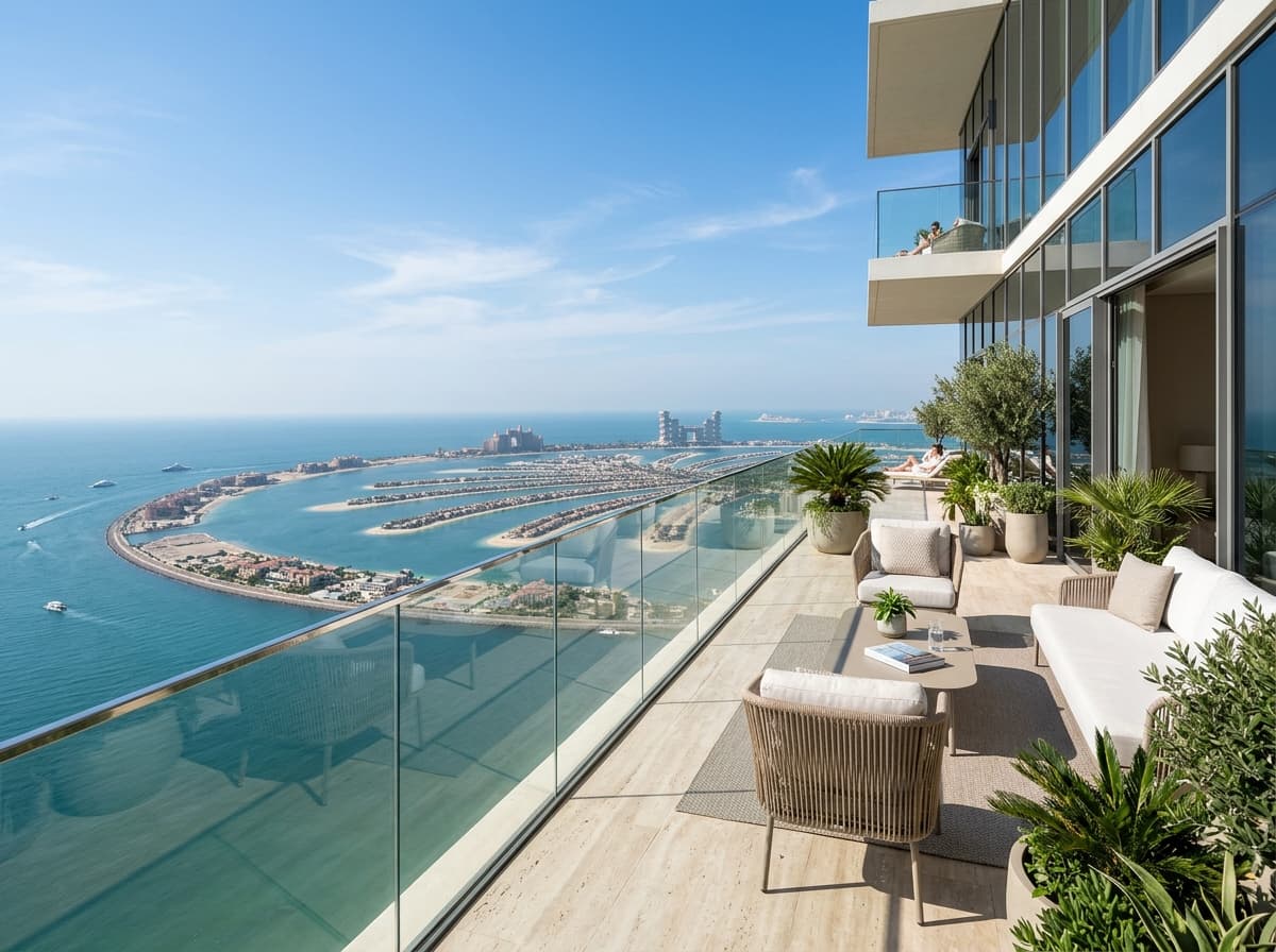 Frameless glass balcony railing with a sea view